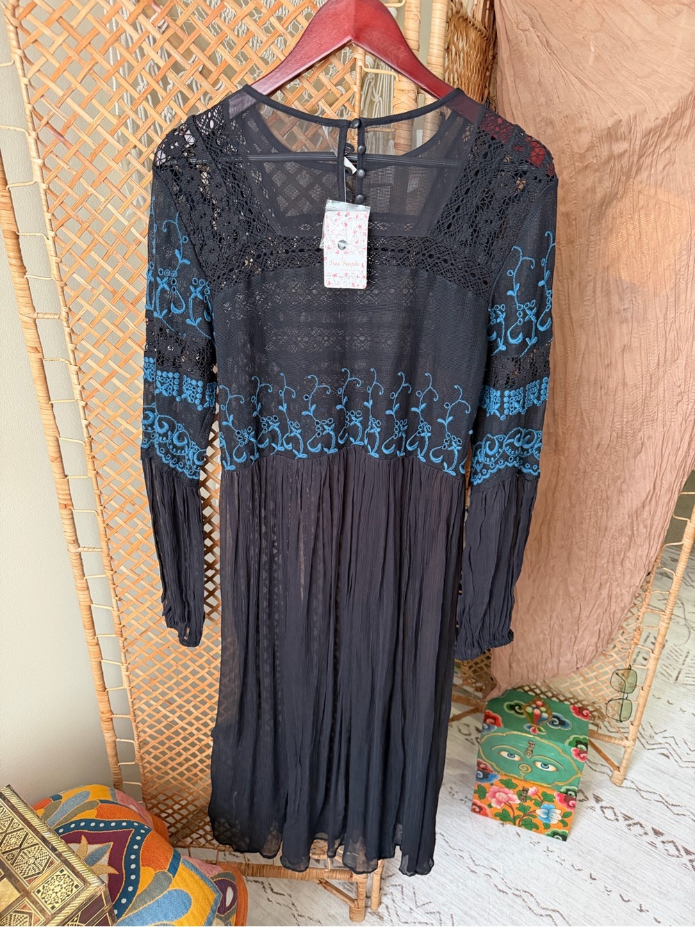 Free People Long Black Tunic Sweet Sunny Days Embroidered Top - Picture 4 of 16